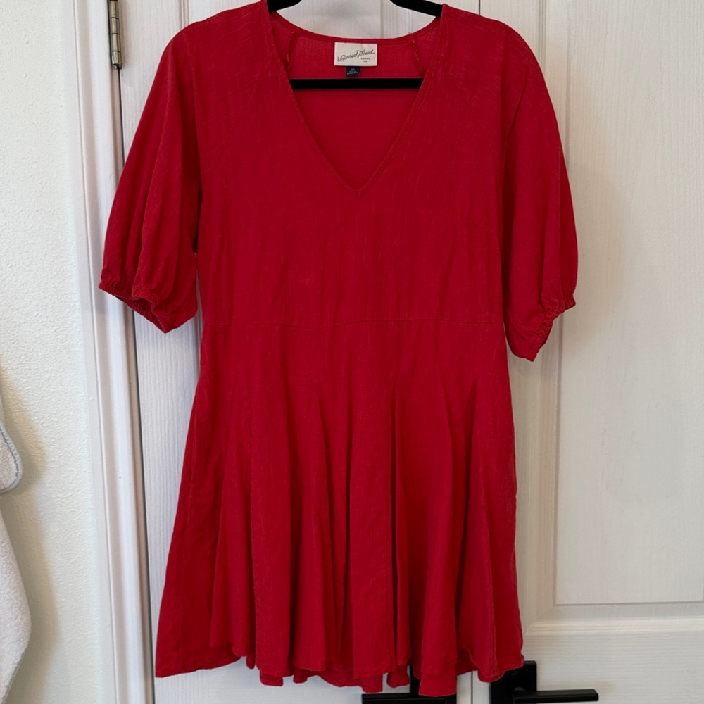Universal Thread Red Cotton Summer Dress XS Puff Sleeve Fit and Flare